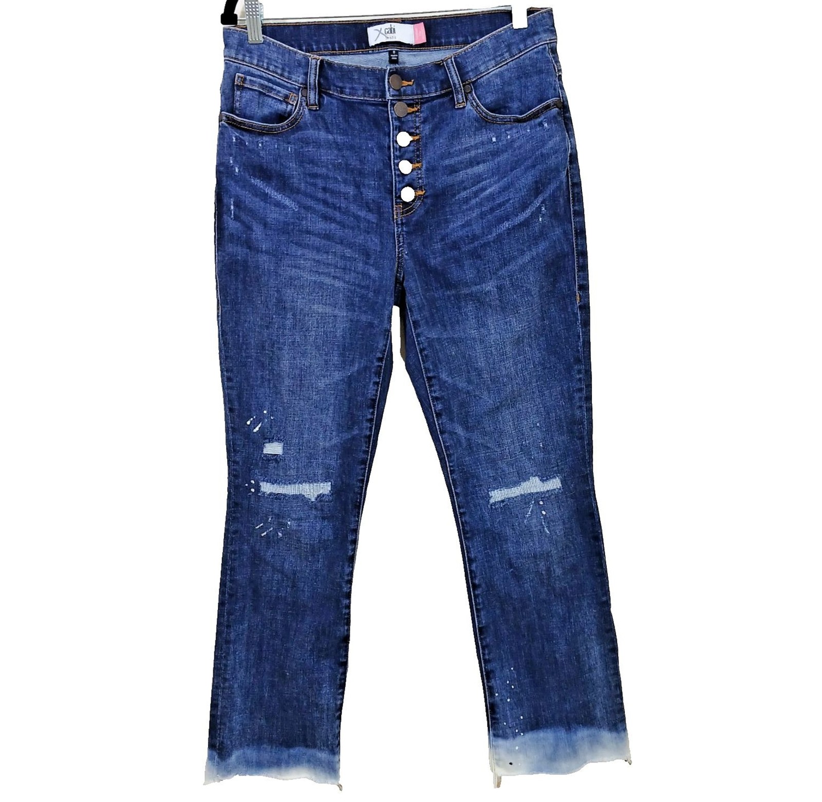 Cabi Button Fly Straight Jeans Distressed #6068 Stretch Size 8 Classic Style