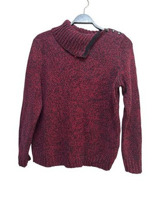 CHAPS Damen Strickpullover 1X Rot Schwarz Rollkragen Grobstrick Plus Size