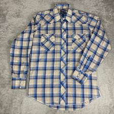Vintage Wrangler Cowboy Cut Shirt Plaid Western Pearl Snap Long Tails 16 x 34