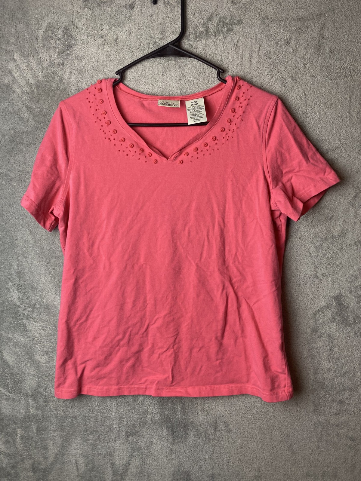 Classic Elements Women's M Pink Embellished V-Neck T-Shirt