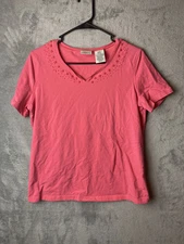 Classic Elements Women's M Pink Embellished V-Neck T-Shirt