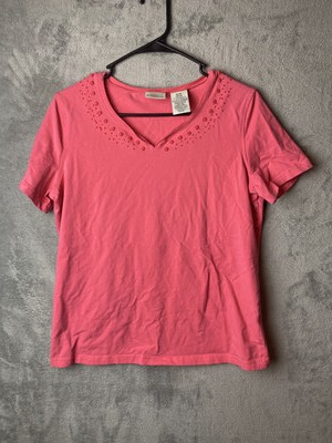 Classic Elements Women's M Pink Embellished V-Neck T-Shirt