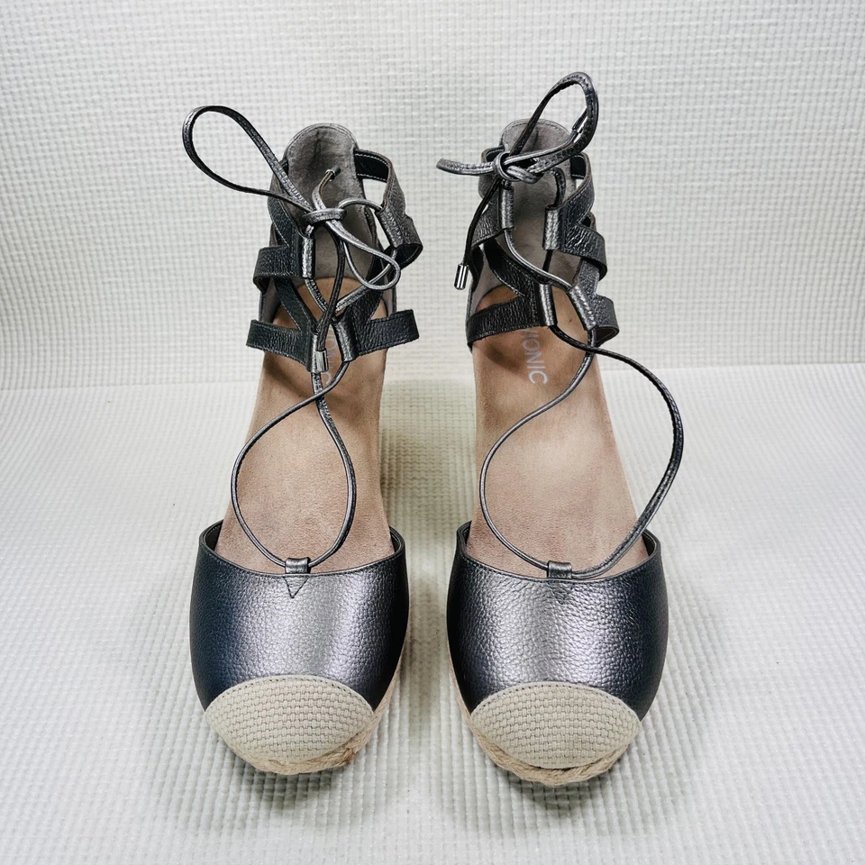 Sandalias de cuña Vionic Calypso alpargata para mujer 10 peltre metálico zapato ortopédico Foto 2 de 4