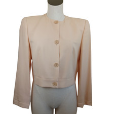 Giorgio Armani Le Collezioni Wool Blazer Womens 8 Cropped Length Cream Peach