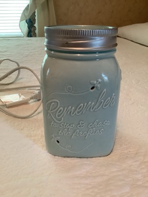 Scentsy Full Size Warmer CHASING FIREFLIES By Heidi Pale Blue Mason Jar
