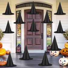 12 PCS Halloween Witch Hats, Black Hanging Hats Porch Yard Decor