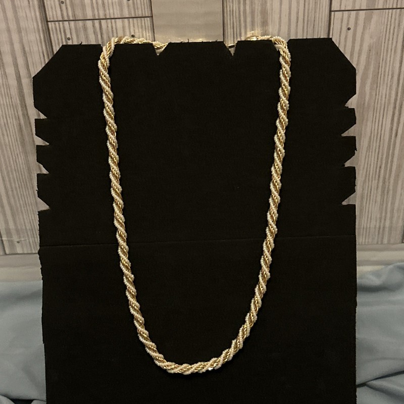 Vintage Trifari Gold & Pearl Twisted Necklace 24”