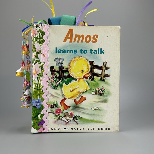 Rand McNally Elf Book Amos Learns to Talk 1958 Junk Journal Handmade Vintage Eph