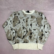 Vintage Knitted Jumper Abstract Patterned Grandad Knit Sweater Men's L