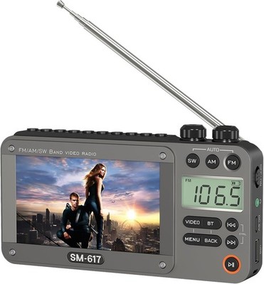 720p 4.3'' Screen AM FM SW Movie Video Radio with Bluetooth, Rechargeable Pocket 