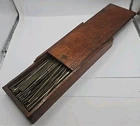 Antique Watch & Clock Makers Wood Box Of Metal Wires & Bars Pivot Metal Stock