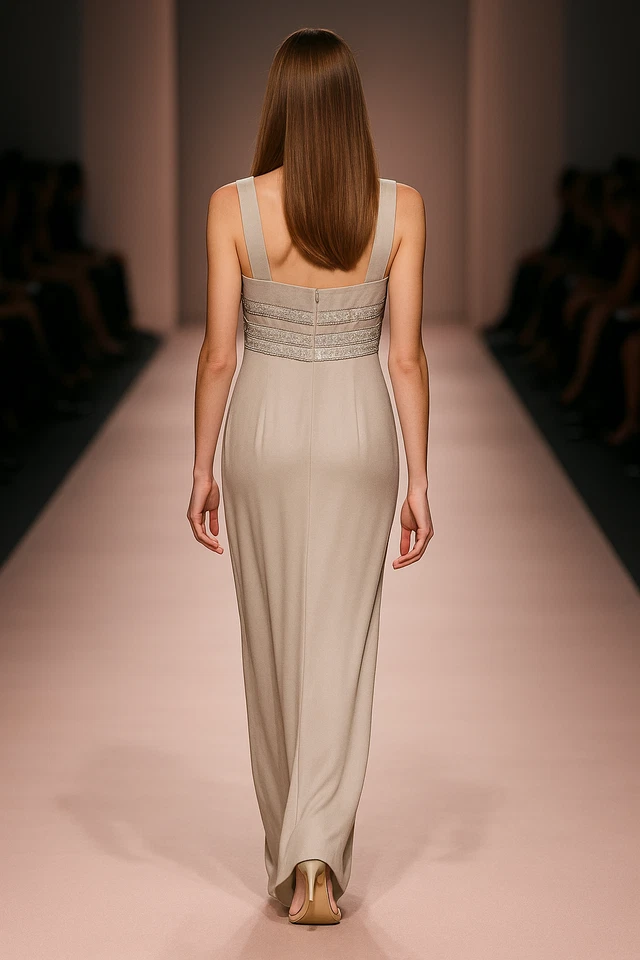 Vestido Mignon Plateado Champagne Talla 2 Cintura Reunida Baile de graduación Alfombra Roja Gala Elegante Foto 2 de 4