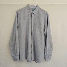 J. McLaughlin Cotton Linen Shirt Men's Blue Striated Modern Fit Large