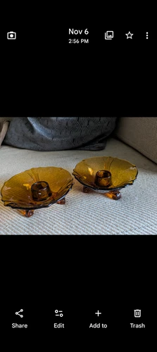 FENTON Amber Tri Footed CANDLE HOLDERS