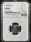 1943-D 1C  Lincoln Wheat One Cent NGC MS66    8671270-009