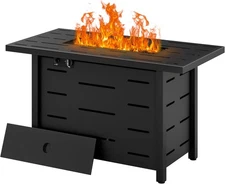 Walsunny 43 inch Outdoor Propane Fire Pit 50,000 BTU Gas Fire Pit Table with Lid