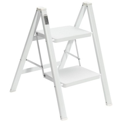 White 2 Step Lightweight Portable Folding Metal Ladder Stool 330 lbs
