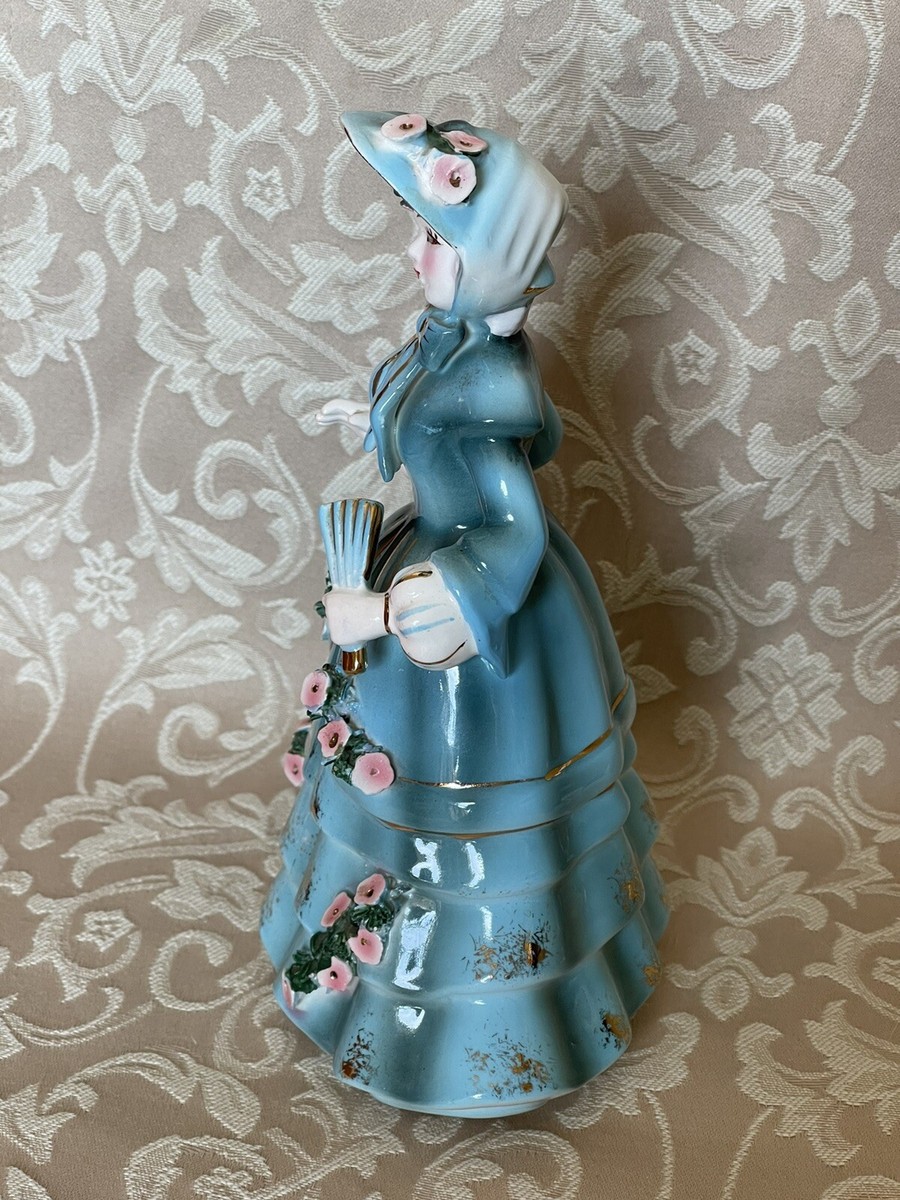 Geo Z Lefton Vintage Lady With Fan and Bonnet Figurine Pink Floral