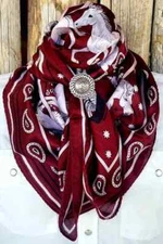 Wild Rag Scarf Western Cowboy Buckaroo Scarves Bandana Cowgirl Silky Horses 35"