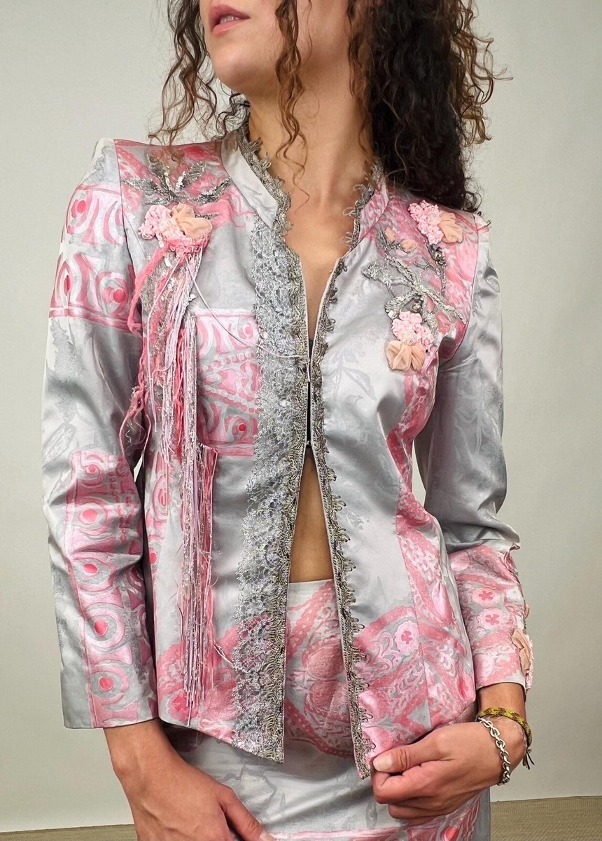 Christian Lacroix フランス製　ヴィンテージ　古着　ジャケット Vintage Christian Lacroix 1980s Grey and Pink Brocade Jacket and