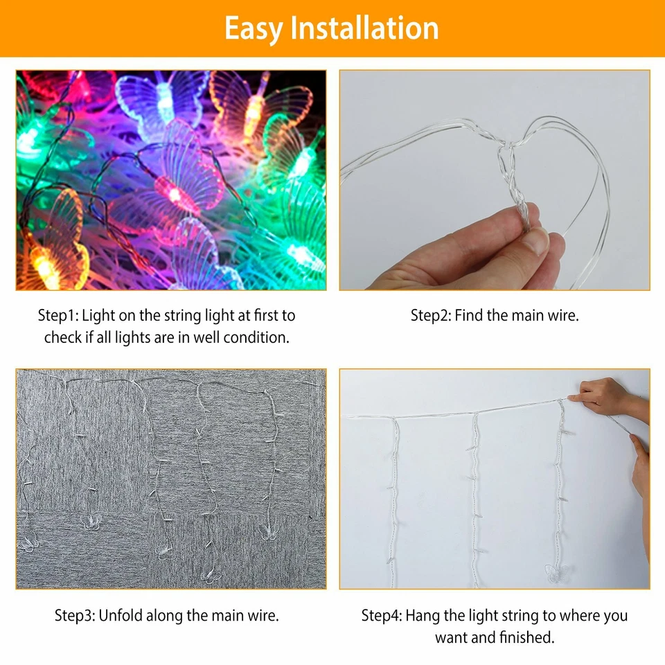 2 Packs 96 Butterfly Curtain Lights Fairy Lights String Lights Party Home Light - Image 3 of 4