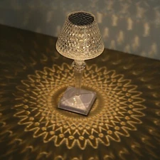 Clear 10" Acrylic Crystal Cup Shape TABLE LAMP USB Rechargeable LED Light Party