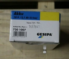 Gesipa Lithium Ion battery, 18V, 2.1Ah, Part # 730-1007 and 1457641, New in Box