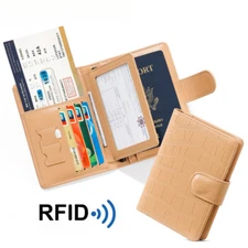 Women Men RFID Blocking Travel Wallet Leather Passport Holder Document Organiser