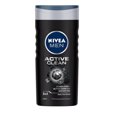 Nivea Men Shower Gel for Body Skin Hair Active Clean 250ml All Hair Skin Type