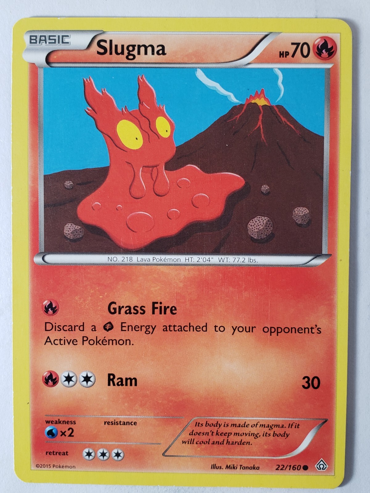 Slugma 22/160 LP - Primal Clash Pokemon Card - Miki Tanaka Art