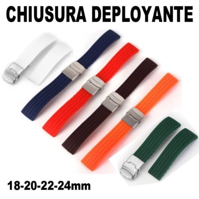 Bracelet de Montre Silicone Caoutchouc Déployante Bleu Rouge 18mm 20mm 22mm 24mm - Photo 1/4