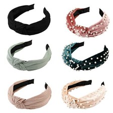 Womens Headbands, 6Pcs Knotted Head Bands No Slip Fashion pure color with pearl