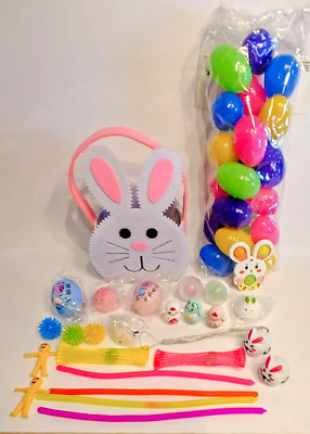 Easter Bunny Felt Basket with 21 Plastic Eggs and 24 Items