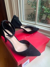 Kelly  Katie Classic Black Faux Suede Black Ankle Strap 3" Heels Ladies Size 8M