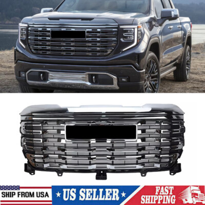 For 2022-2024 GMC Sierra 1500 Denali Front Bumper Grille Grill Smoked Chrome New