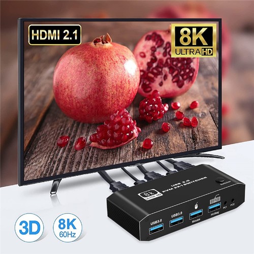 HDMI 2.1 KVM Switch 2X1 4K 120Hz 8K 4 Port USB 3.0 KVM Switcher with Hotkey - Picture 14 of 15