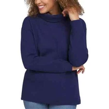 Lands' End Women's Long-Sleeve Waffle Funnel Neck Top, Dark Blue, Size  S