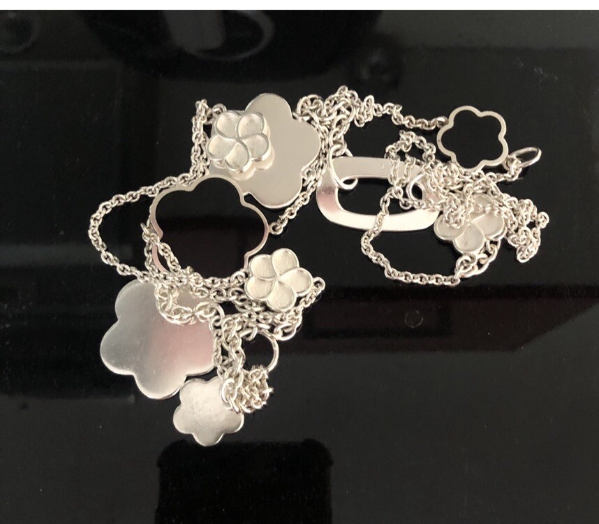 Collier CHRISTOFLE Anémone En Argent Massif 925 - Longueur 42 Cm - Occasion Argent Et Laque De Chine