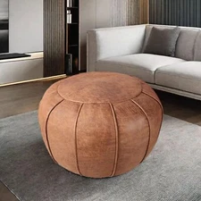 Faux Leather Pouf Unstuffed Ottoman Moroccan Footstool Floor Footrest Cushion St