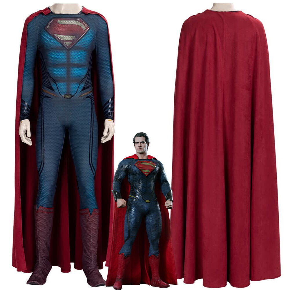 DFYM Superman Man of Steel 2 Cosplay Costume Clark Kent Jumpsuit Cloak  Halloween