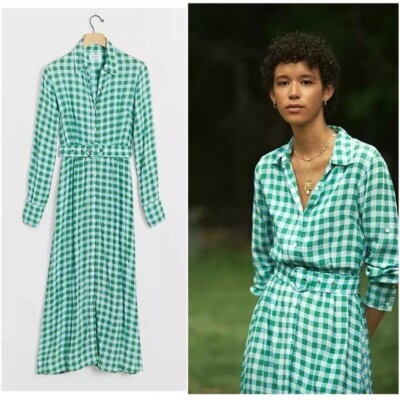 green emerald velvet dress Maeve Anthropologie Plaid Smocked Dress (S) – The Thrifty Hippy main image 1