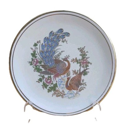 Spyropoulos Handmade In Greece 24k Gold Pfau Keramik Deko Teller zum Aufhängen