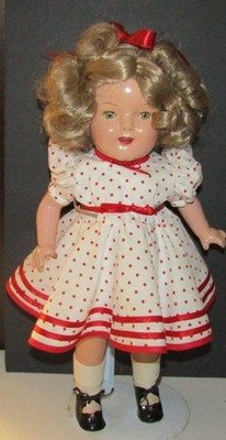 VINTAGE SHIRLEY TEMPLE COMPOSITION DOLL (30's-40's) 17'' tall OPEN & CLOSE EYES