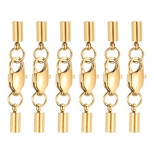 6Set 2.5mm Leather Cord End Caps with Lobster Claw Clasps Connector, Gold