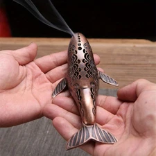 Vintage copper alloy whale incense burner desktop tea pet ornament