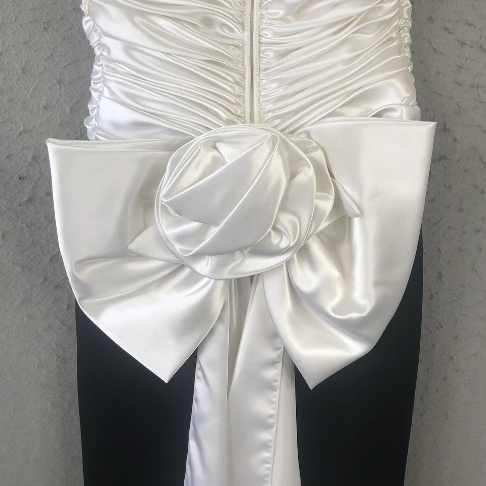 Vestido vintage Maurice's para mujer 8 negro blanco formal manga abullonada lazo vestido años 80 EE. UU. Foto 3 de 4