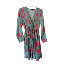 PrettyLittleThing Womens Size 16 Emerald Green Floral Print Pleated Midi Dress