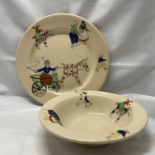 Syracuse AdobeWare Children's Hand-Painted Set 6" Cereal Bowl 8" Plate 1944-48