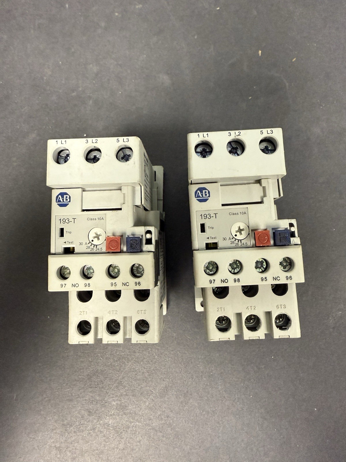 2 - Allen Bradley 193-T1BC30 Overload Relays With AB 193-T1ApM Terminal Blocks