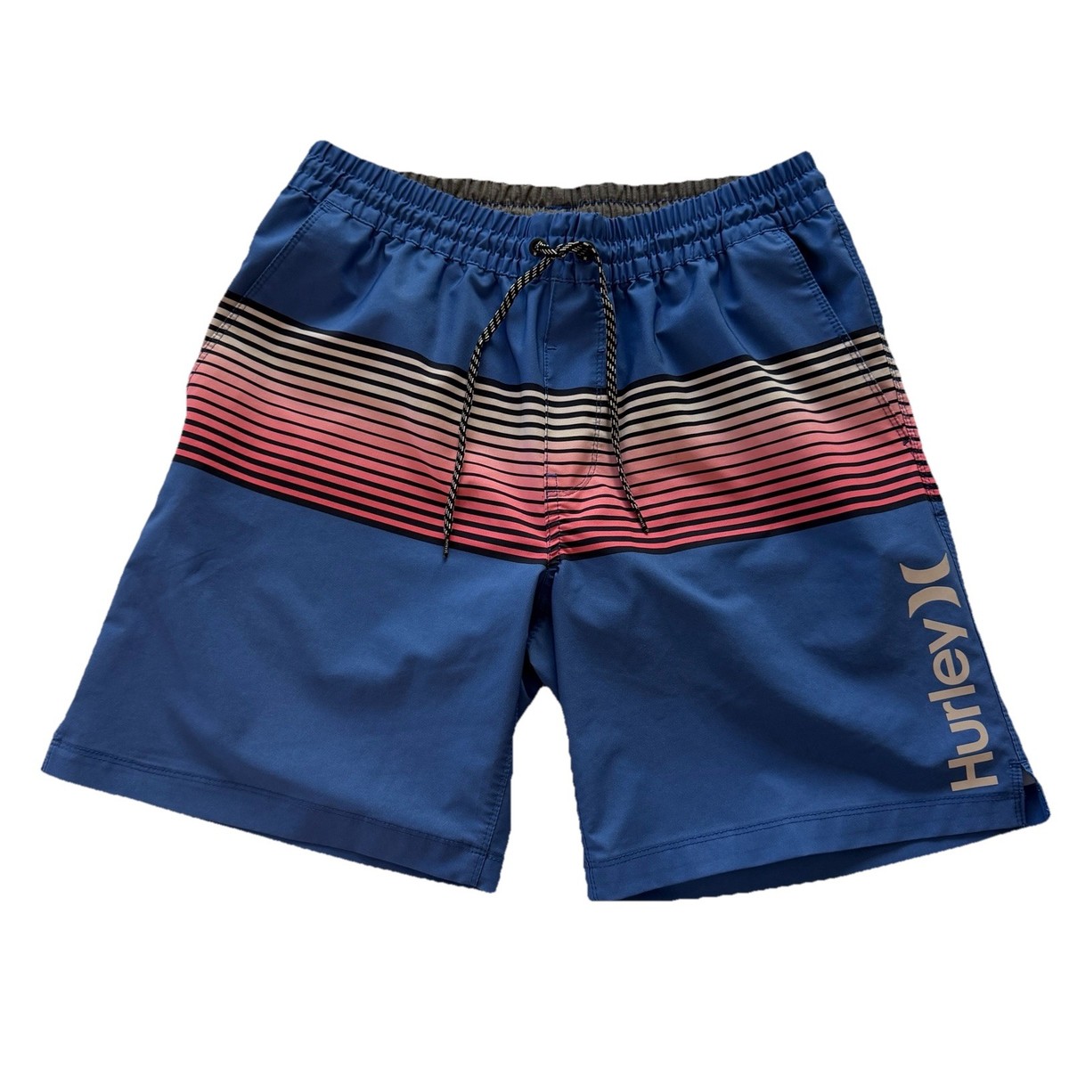 Hurley Men's Large Blue Stripe Swim Trunks Board Shorts Beach Surf
